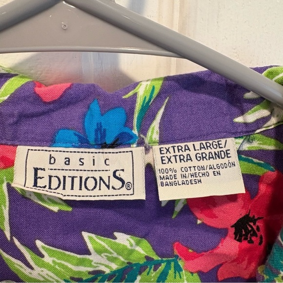 Vintage Basic Editions Purple Tropical Short Sleeve Button up - Size XL - Picture 2 of 4